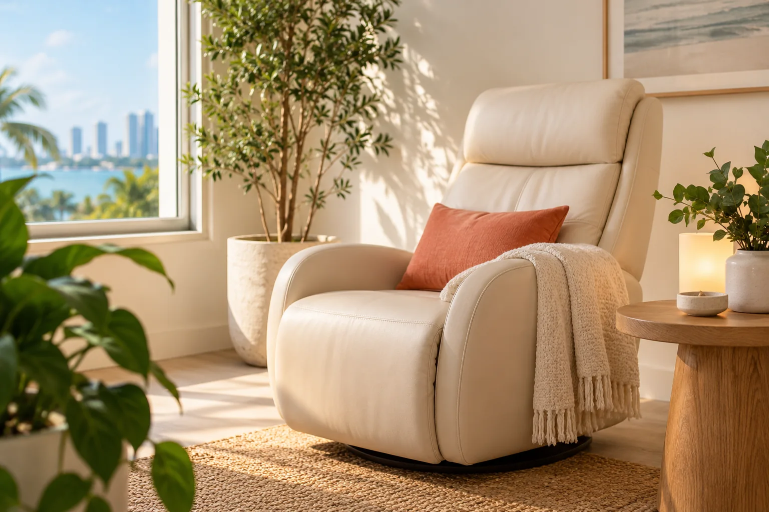 Illustrative private treatment space with a comfortable reclining chair.
